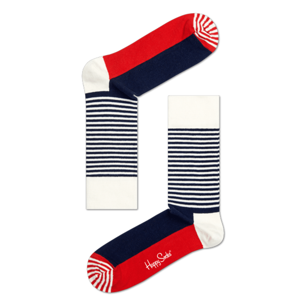 Happy Socks - Calcetines Blanco con Azul y Rayas - SoyMacho.com
