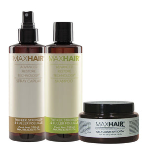 MaxHair - Kit Anticaída Spray, Shampoo y Gel - SoyMacho.com
