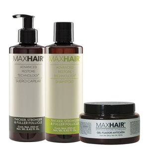 MaxHair - Kit Anticaída Suero, Shampoo y Gel - SoyMacho.com
