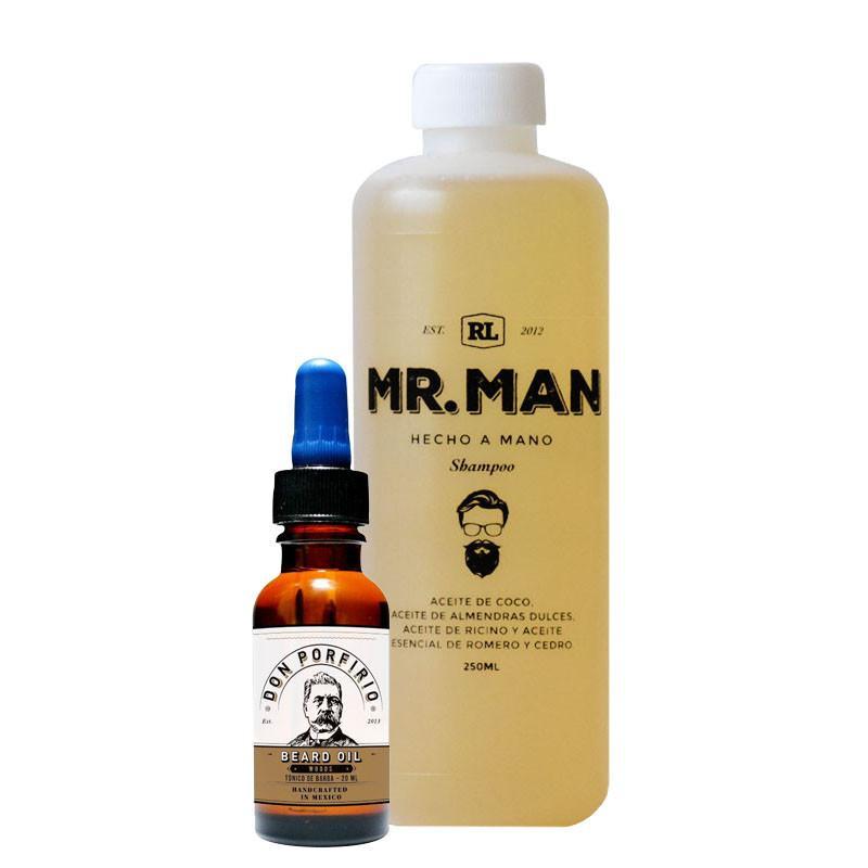 SoyMacho - Kit Shampoo de Plástico Mr. Man + Aceite para Barba Don Porfirio - SoyMacho.com