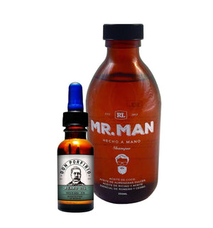 SoyMacho - Kit Shampoo de Vidrio Mr. Man + Aceite para Barba Don Porfirio - SoyMacho.com