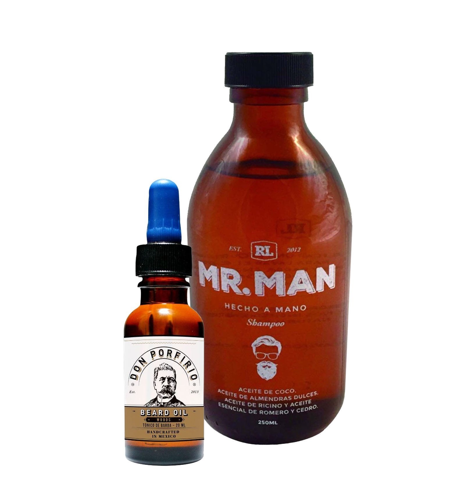 SoyMacho - Kit Shampoo de Vidrio Mr. Man + Aceite para Barba Don Porfirio - SoyMacho.com