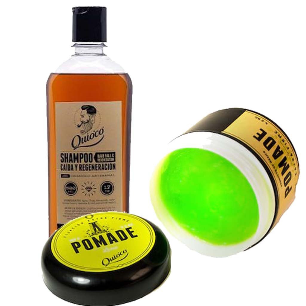 Quio'co - Kit Shampoo Manzanilla + Pomada Extra Firme - SoyMacho.com