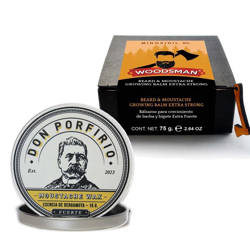 SoyMacho - Kit Woodsman Bálsamo de Crecimiento 5% + Cera para Bigote Don Porfirio - SoyMacho.com