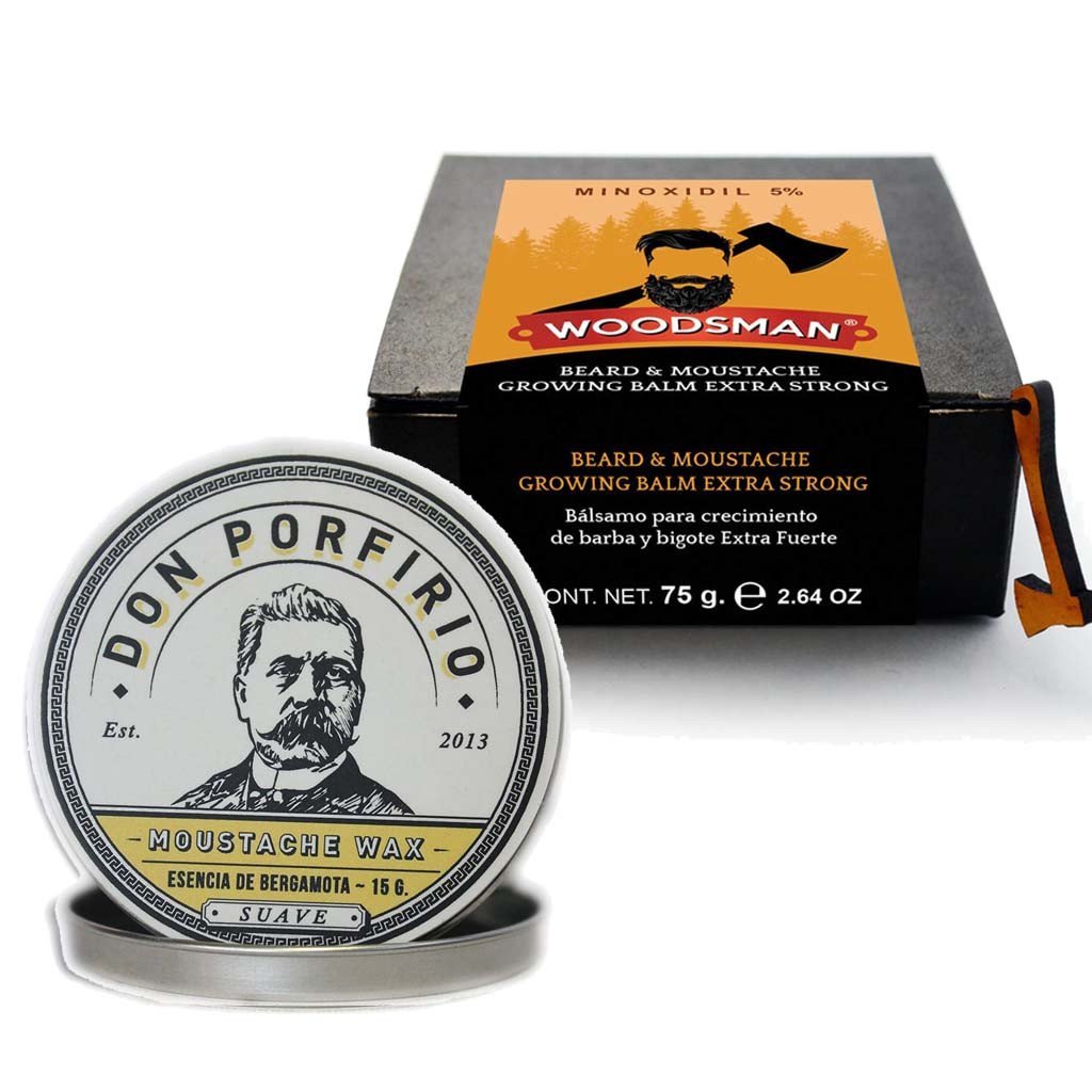 SoyMacho - Kit Woodsman Bálsamo de Crecimiento 5% + Cera para Bigote Don Porfirio - SoyMacho.com