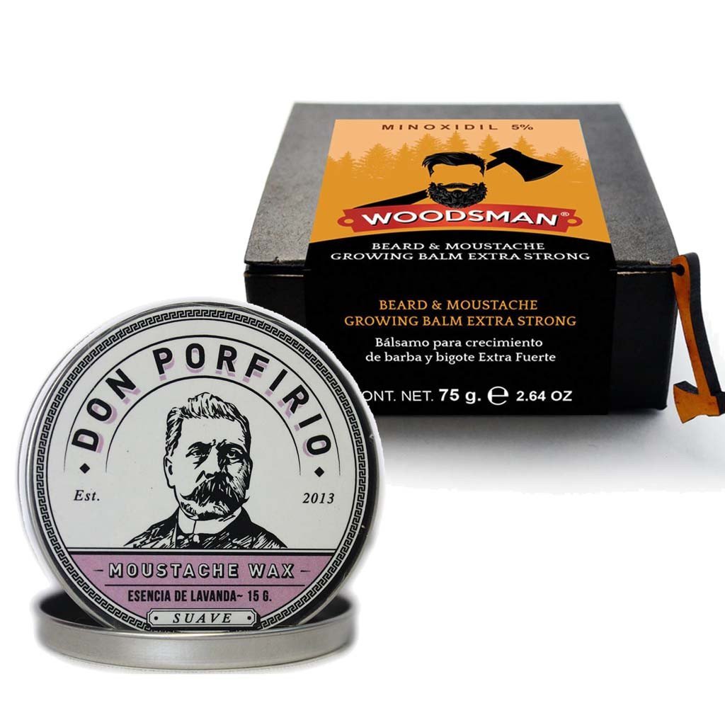 SoyMacho - Kit Woodsman Bálsamo de Crecimiento 5% + Cera para Bigote Don Porfirio - SoyMacho.com