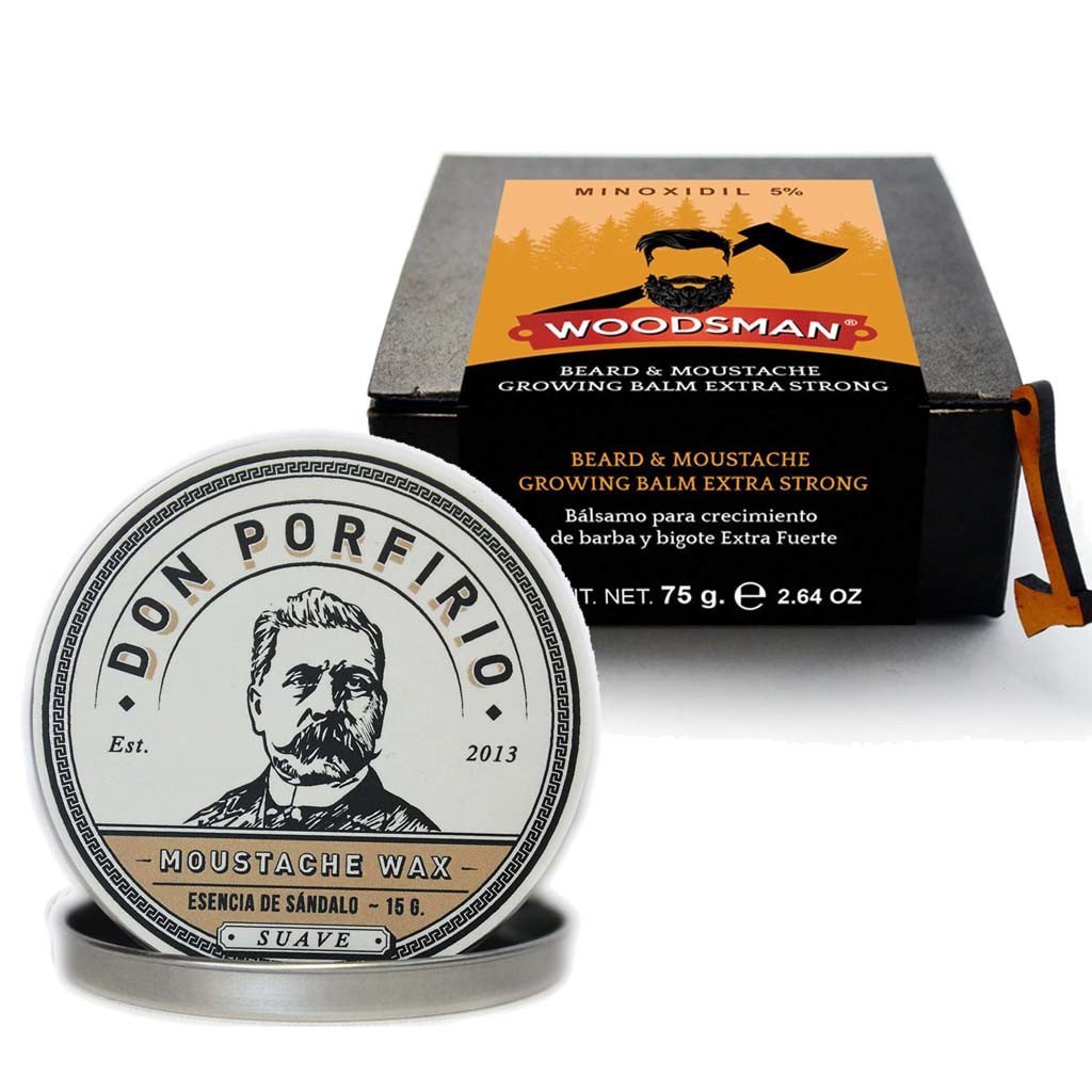 SoyMacho - Kit Woodsman Bálsamo de Crecimiento 5% + Cera para Bigote Don Porfirio - SoyMacho.com