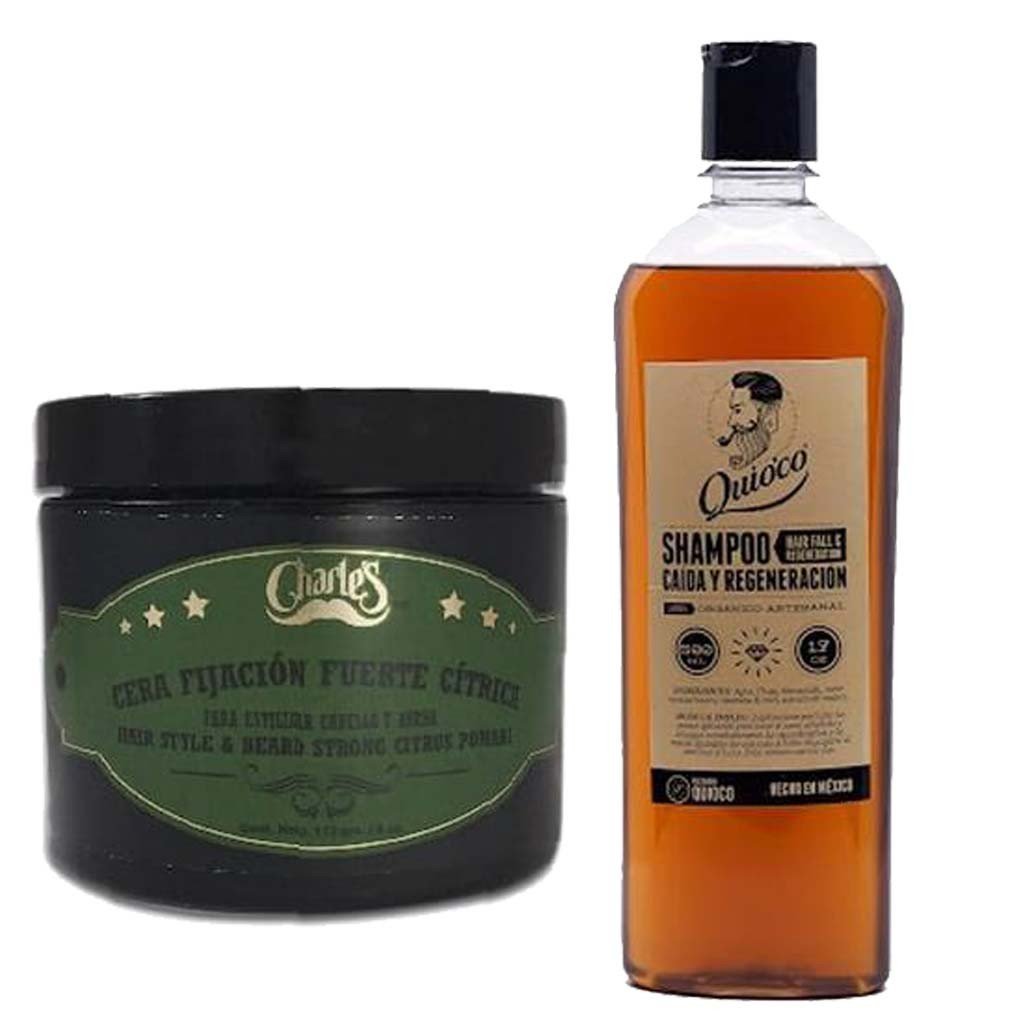 SoyMacho - Kit Shampoo Quio'co Manzanilla + Pomada Charle's Fijación Fuerte - SoyMacho.com