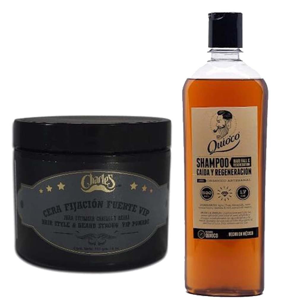 SoyMacho - Kit Shampoo Quio'co Manzanilla + Pomada Charle's Fijación Fuerte - SoyMacho.com