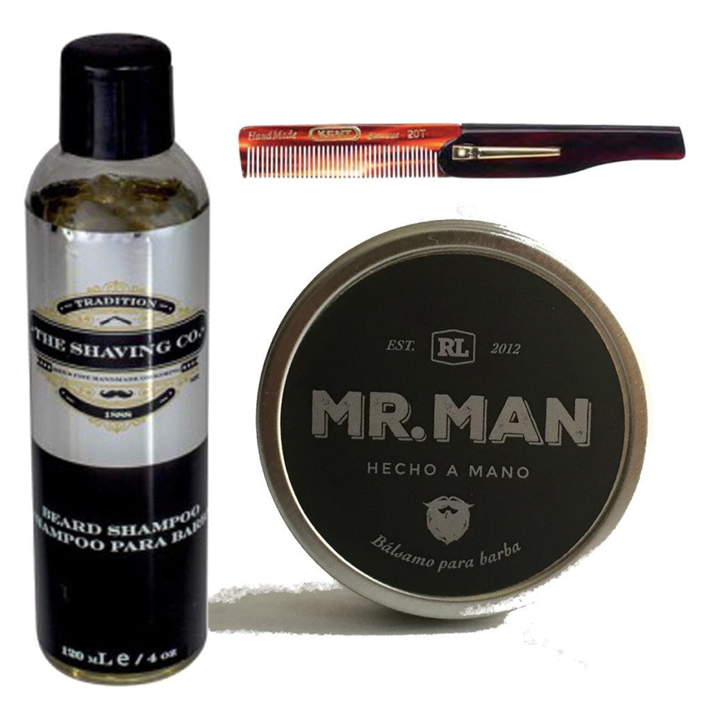 SoyMacho - Kit Shampoo TSC + Bálsamo para Barba Mr. Man + Peine de Bolsa Kent - SoyMacho.com
